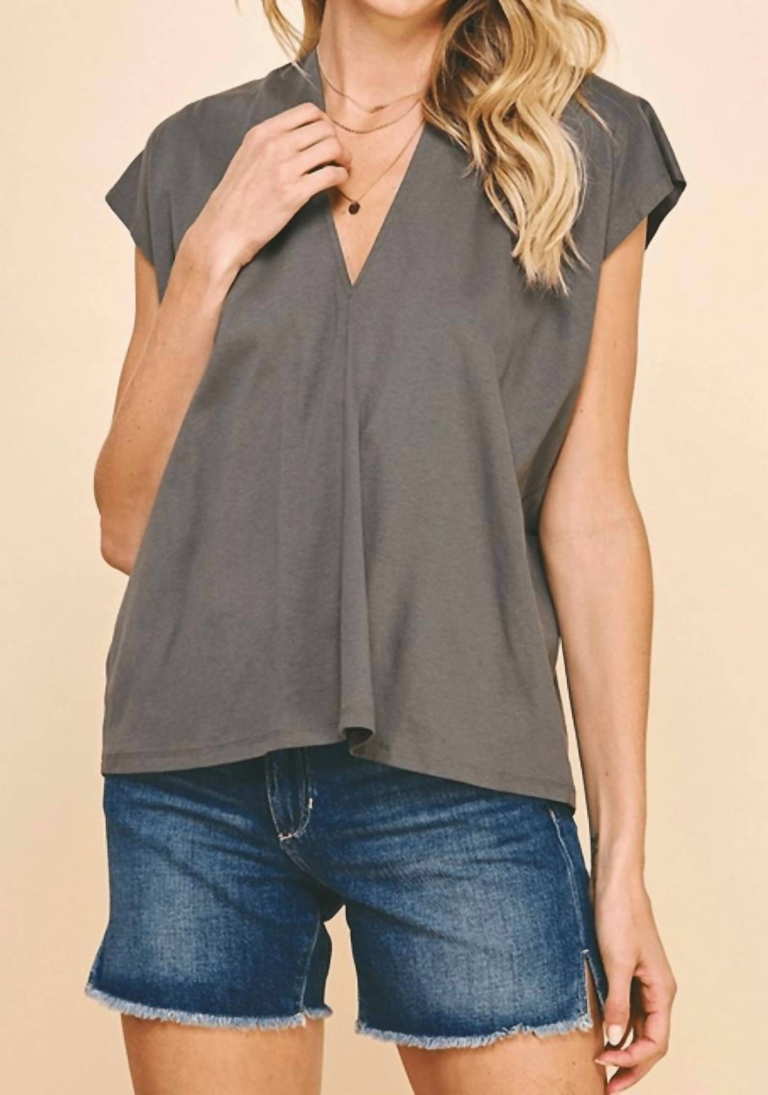PINCH Oversized V Neck Blouse in grey - women's blouse - detail view