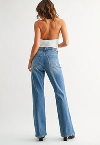 Just Black Denim - Waistband Detail Wide Leg Denim