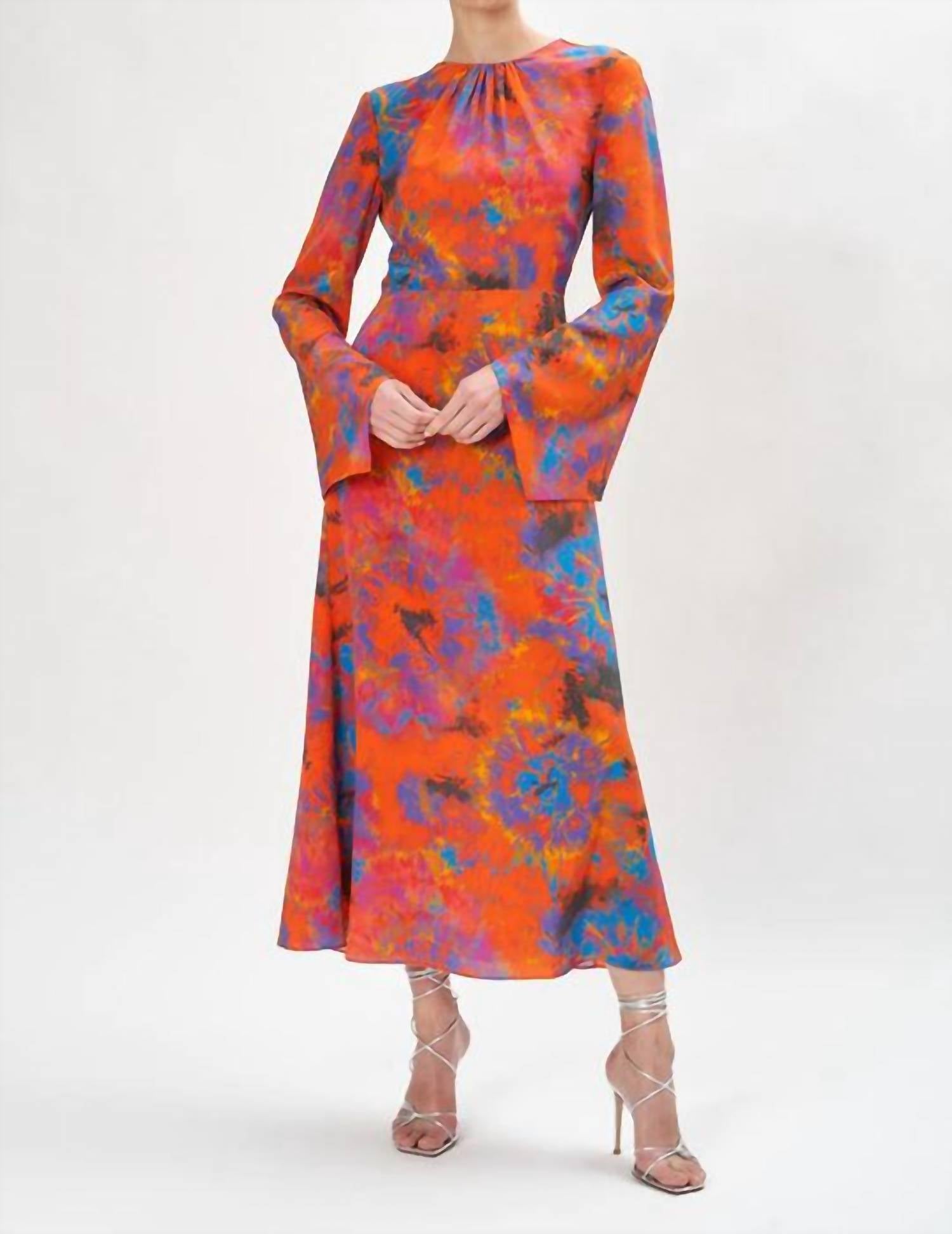 RONNY KOBO Mara Midi Dress in tie dye orange - women's dress