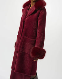 Joseph Ribkoff - Feather Yarn And Faux Fur Sweater Coat