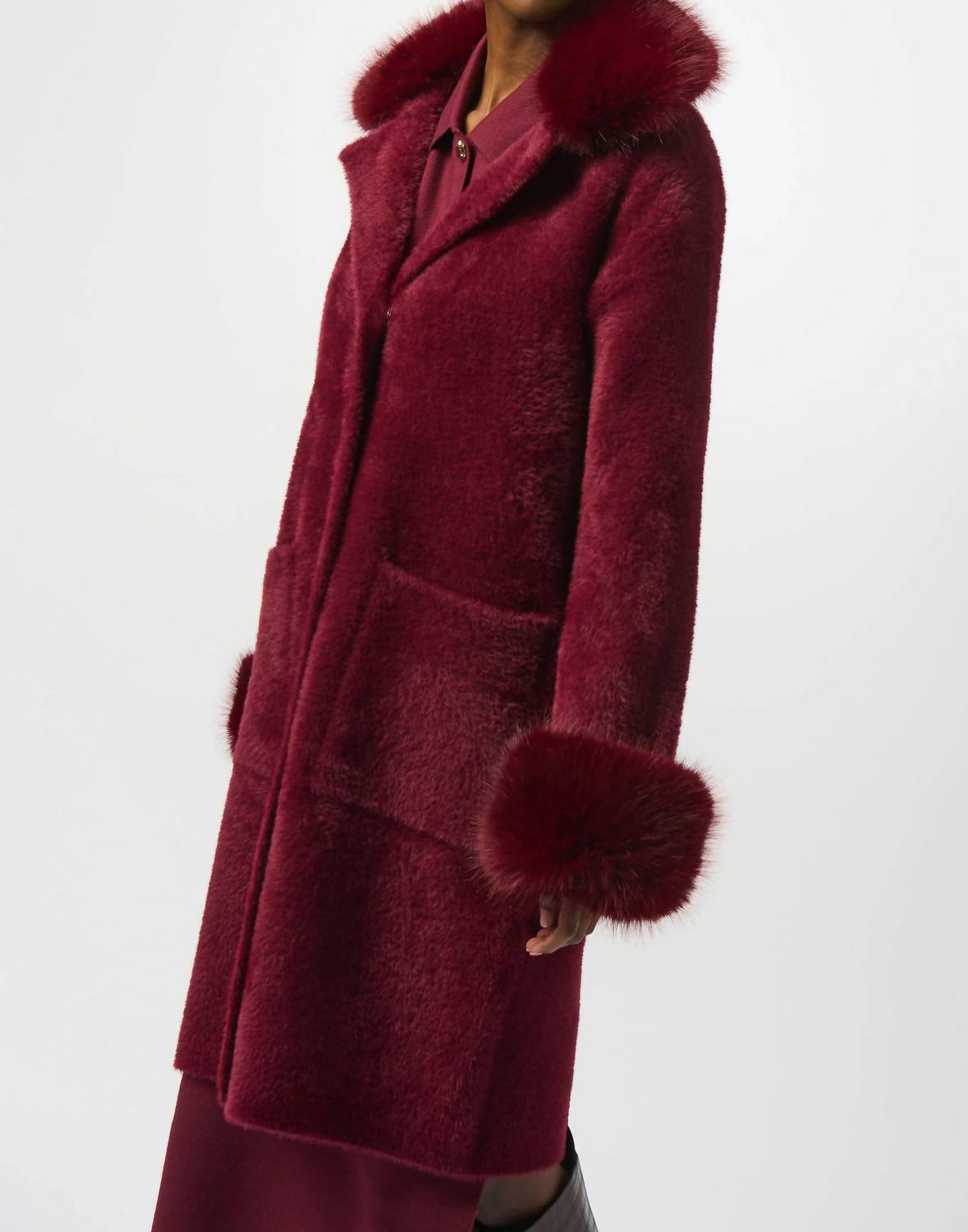 Joseph Ribkoff - Feather Yarn And Faux Fur Sweater Coat