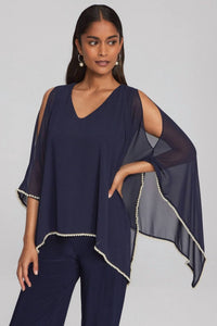 Joseph Ribkoff Chiffon And Silky Knit Poncho Top in navy - women's blouse - alternate view