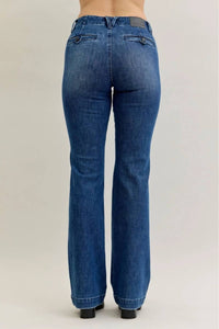 Judy Blue Mid-rise Trouser Bootcut Pant in dark denim - women's jeans - detail view