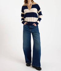 Brodie Cashmere Ruby Rugby Cashmere Polo in navy - women's sweater - detail view