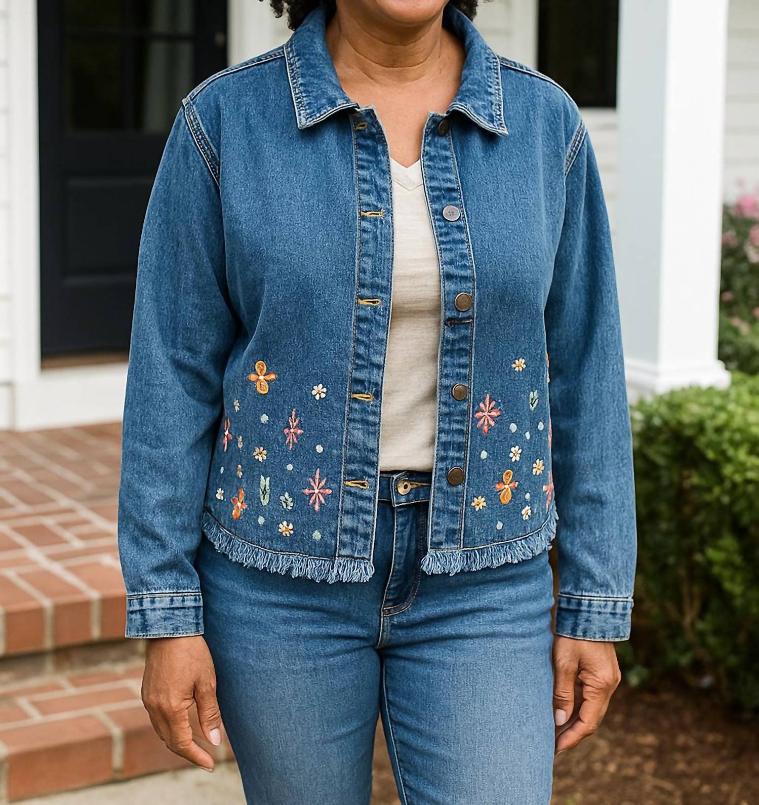 Keren Hart - Embroidered Bloom Denim Jacket