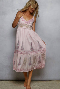 POL Smocked Band Ruffle Woven Dress in light pink - women's dress