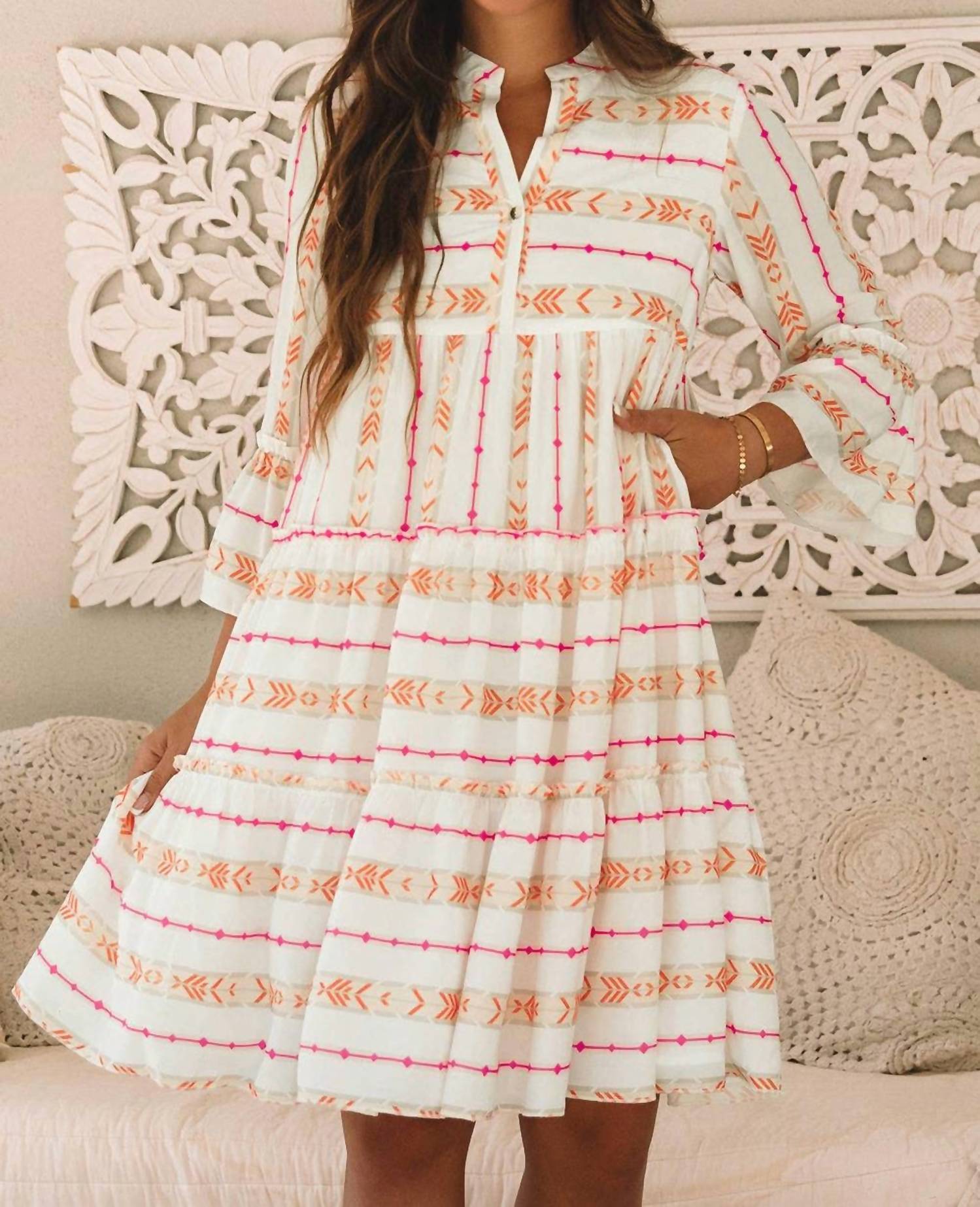 Lovesoft Bristol Bohemian Ruffled Pocket Dress in orange - women's dress