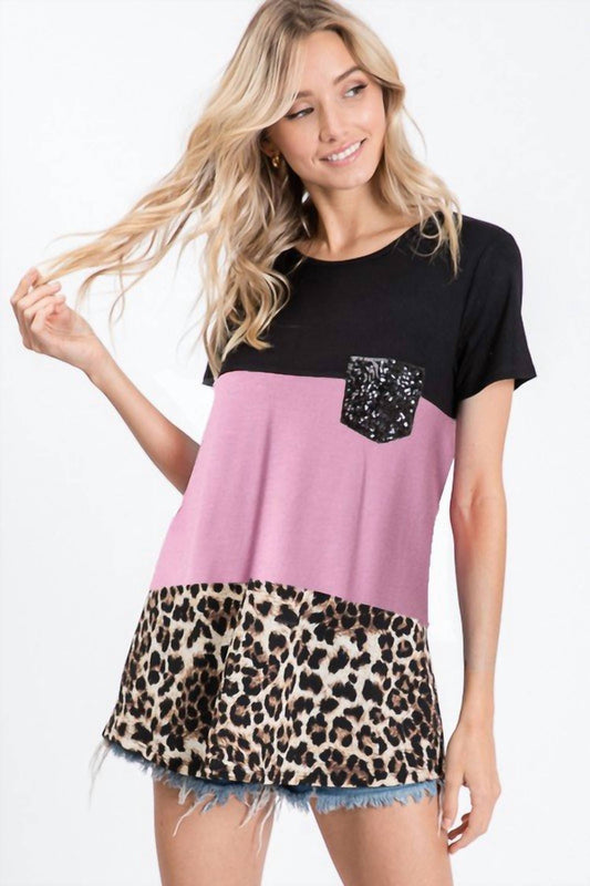 Heimish Usa - Color Block Leopard Top