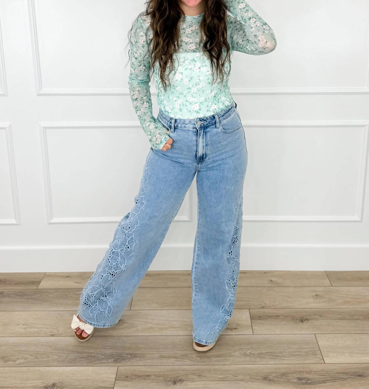 Blakeley - Liz Embroidered High-rise Wide Leg Jeans