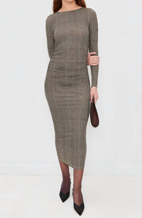 Veronica Beard Long Sleeve Charissa Midi Dress in dark acorn multi - women's dress - view 4