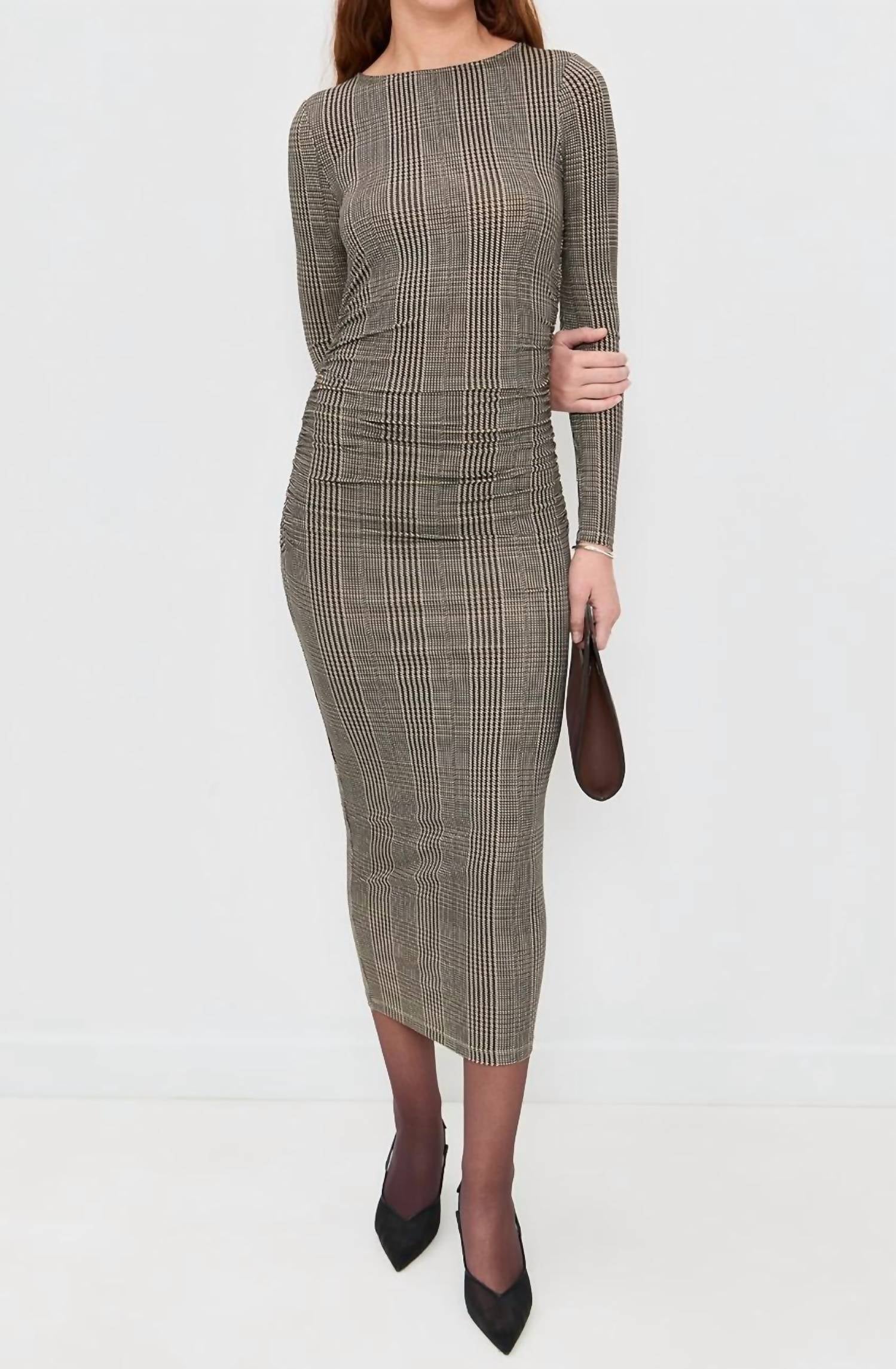 Veronica Beard Long Sleeve Charissa Midi Dress in dark acorn multi - women's dress - view 4