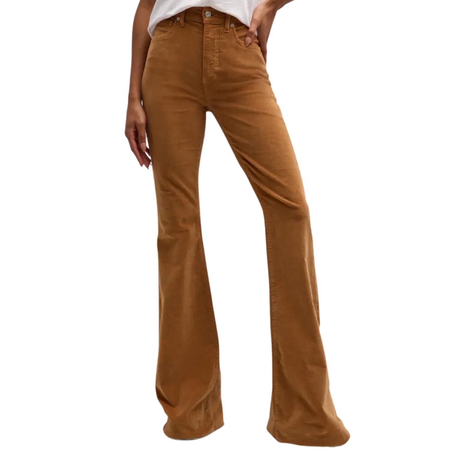 Veronica Beard Sheridan Bell Bottom Jean in camel in camel - women's pants - detail view
