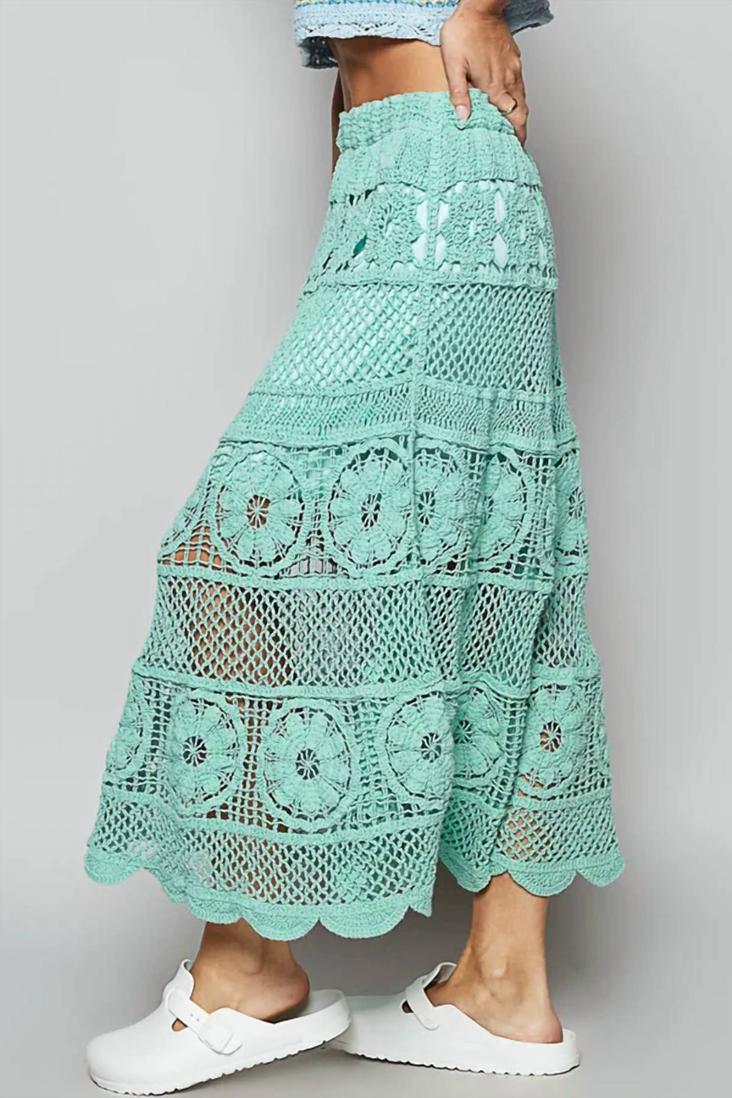 Pol - Lace Tiered Midi Skirt