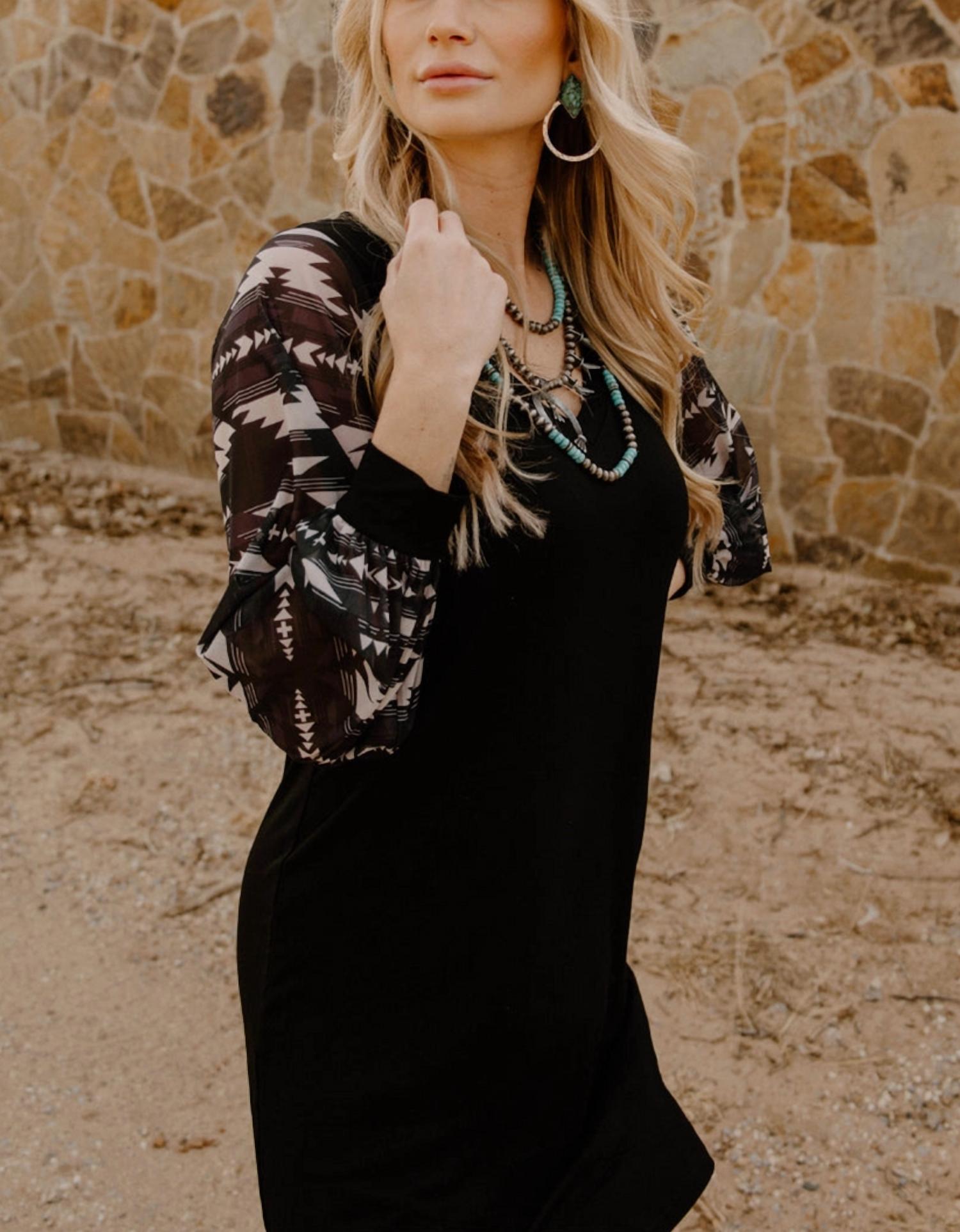 Sterling Kreek Western Night Dress in black - women's dress - detail view