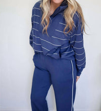 Rae Mode - Victoria Stripe Quarter Zip Top & Piping Straight Leg Pant Set