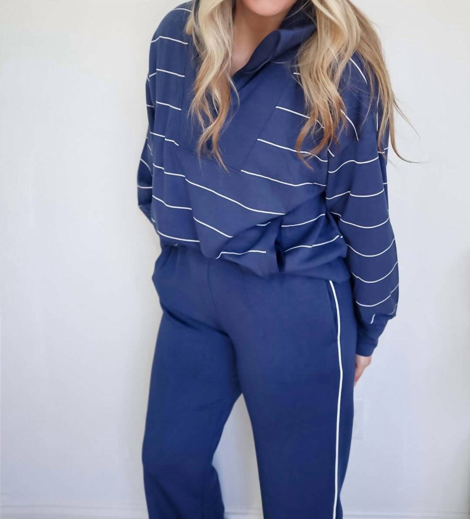 Rae Mode - Victoria Stripe Quarter Zip Top & Piping Straight Leg Pant Set