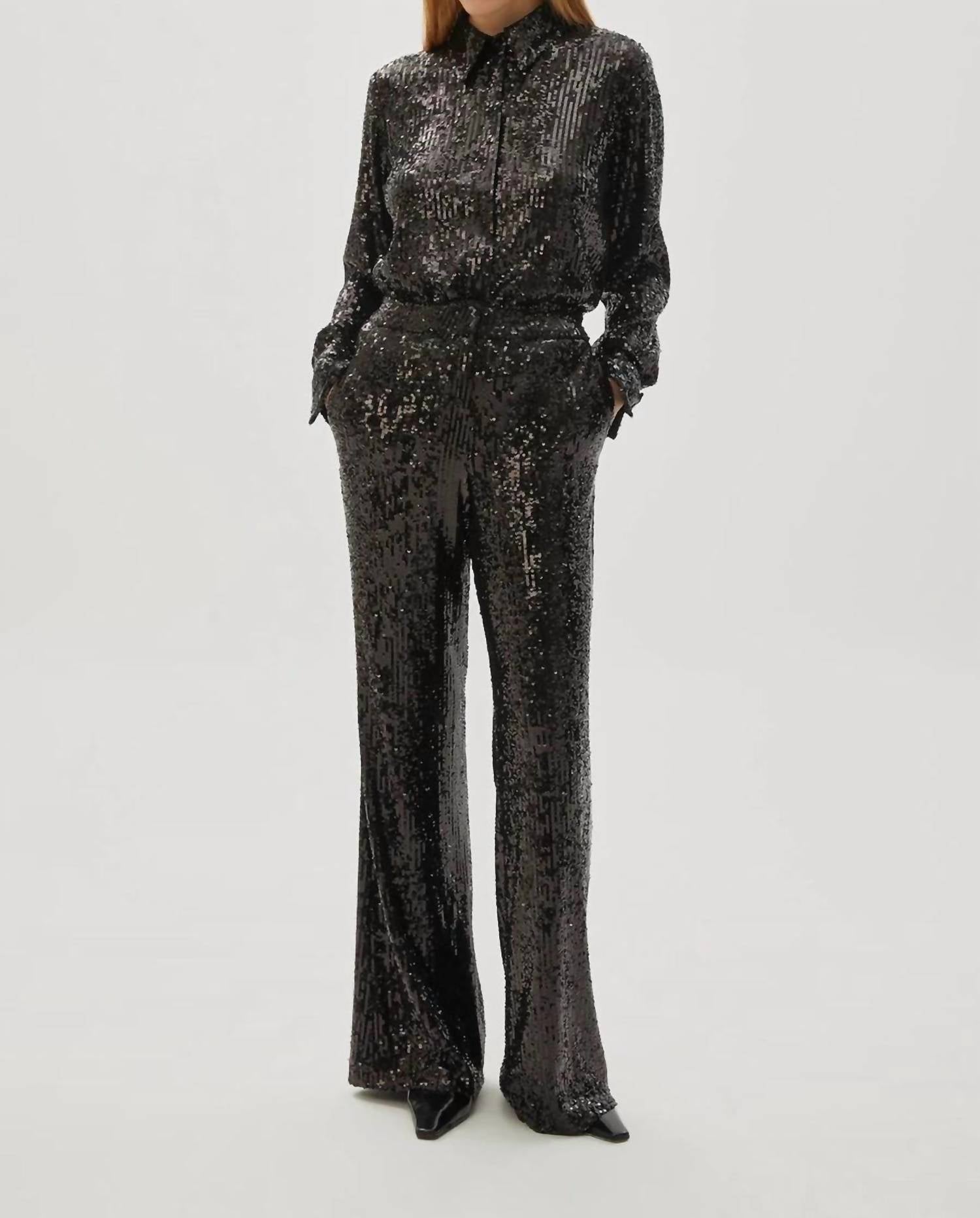 Exquise - Regular Sequin Embellished Lined Wide Leg Pants