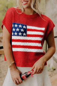 Fashionworks - Flag Graphic Short Sleeve Sweater Top