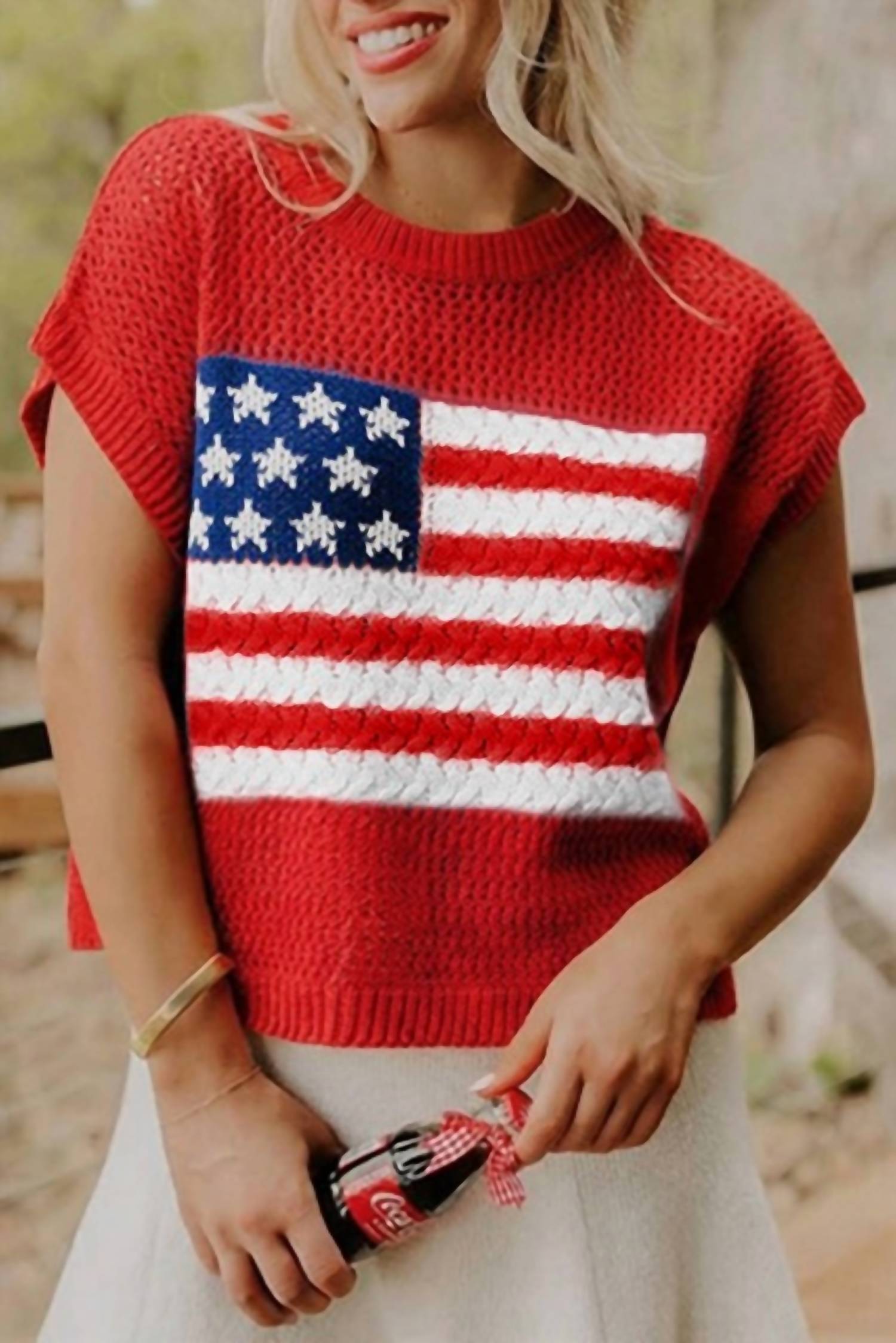 Fashionworks - Flag Graphic Short Sleeve Sweater Top