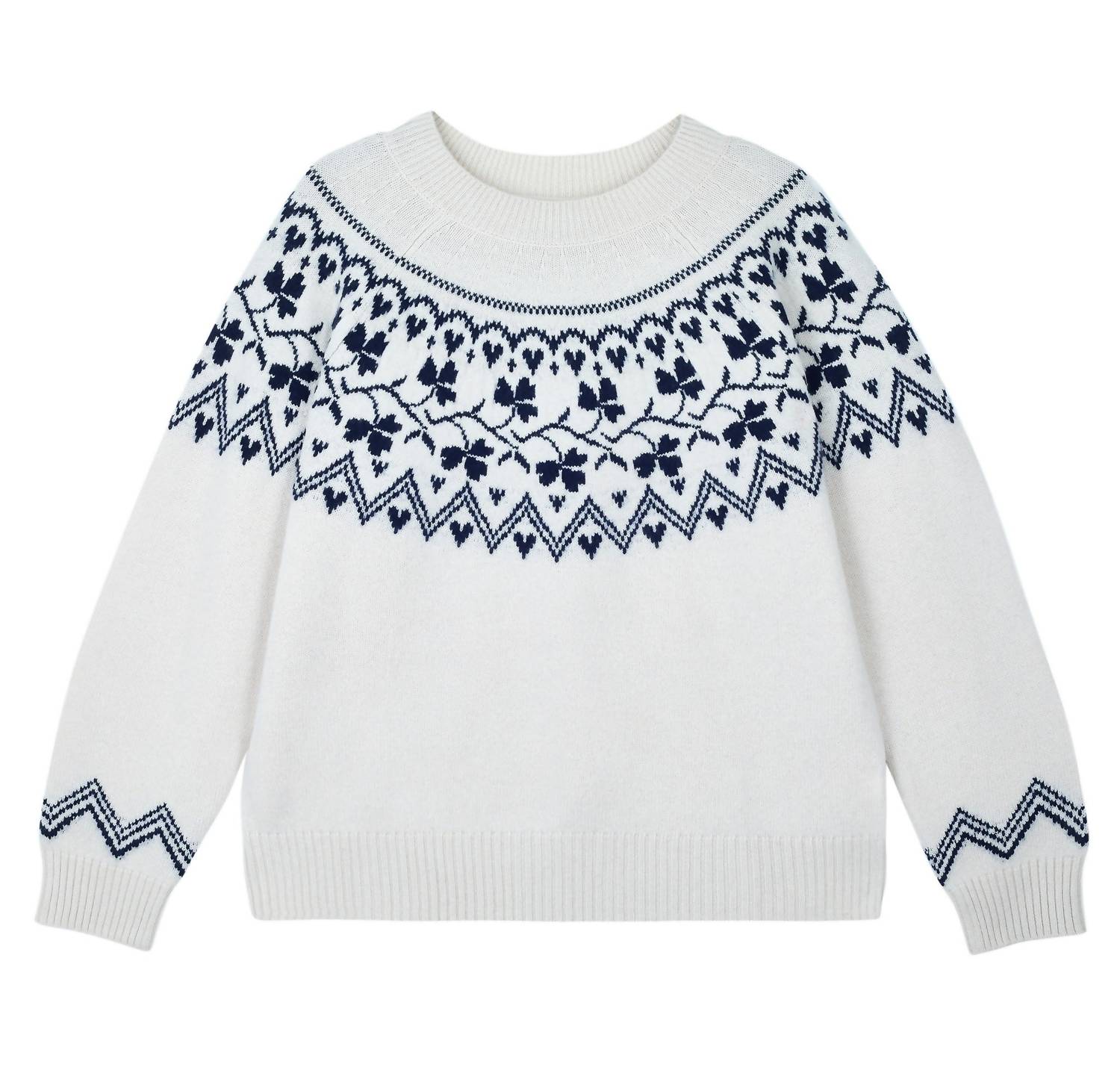 Jumper1234 Clover Crew Sweater in cream navy - women's sweater - detail view