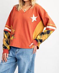 Little Secret Of Mine - Plaid About You Mix Color Block Terry Knit Pullover