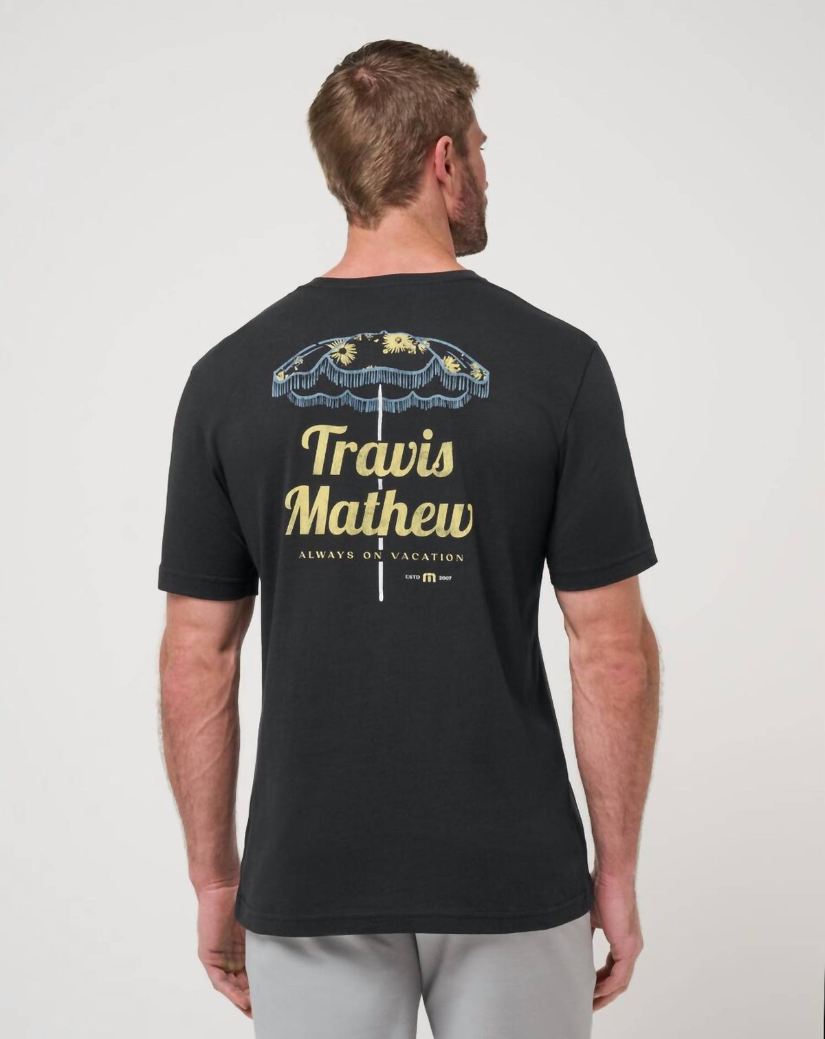 TravisMathew Vacation Home Short Sleeve Tee in black - men's t-shirt - detail view