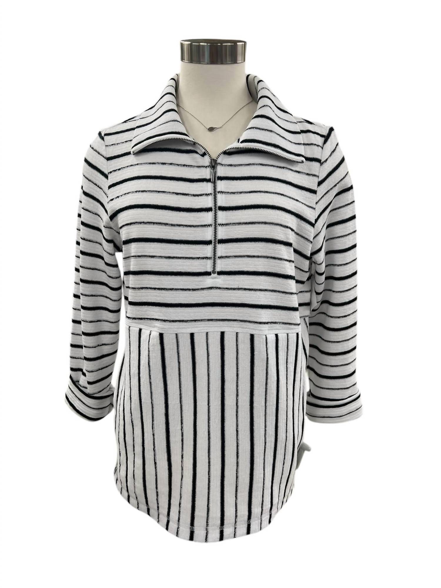 Habitat - Women's Weekend Terry Striped Quarter Zip Sweater