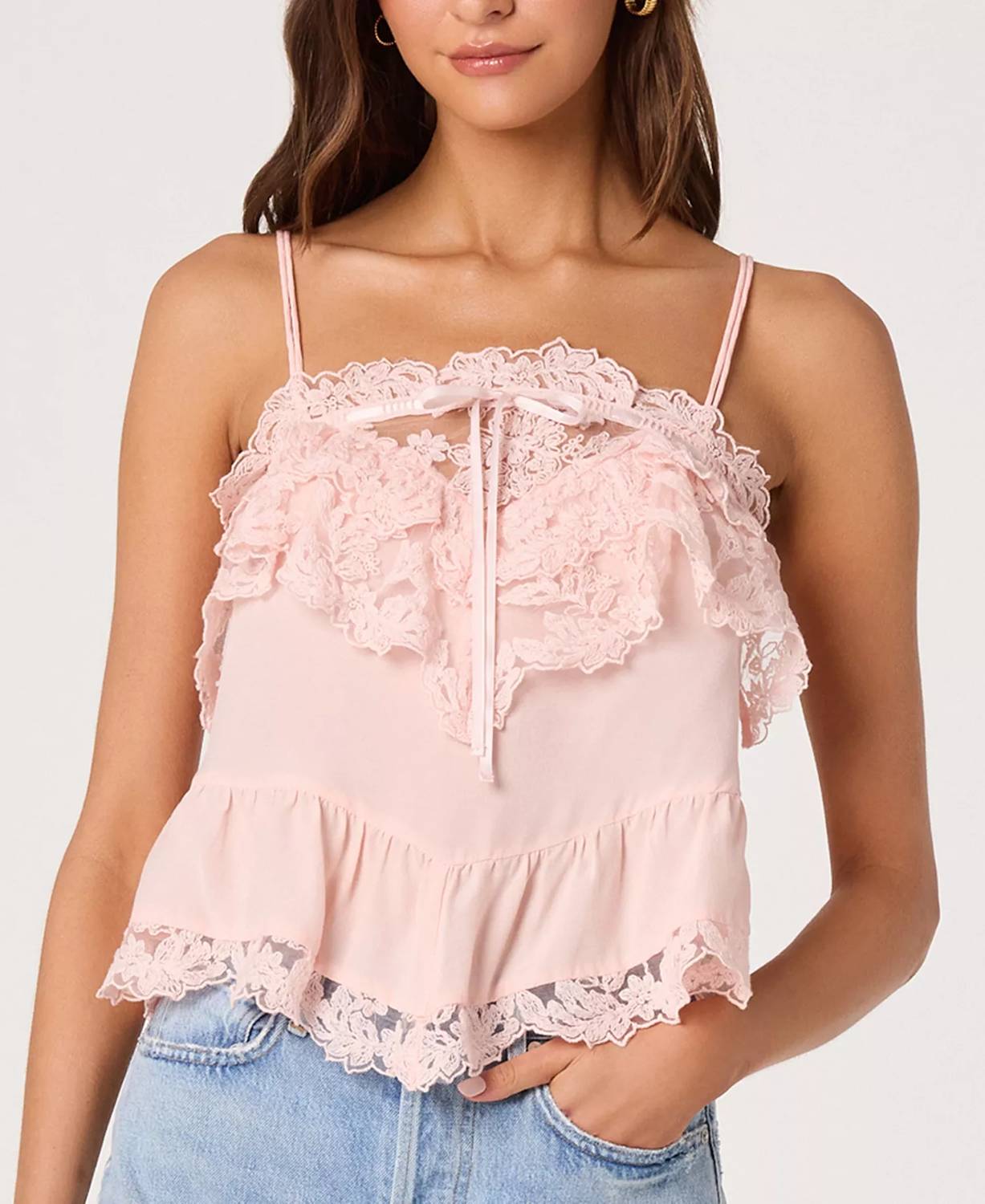 Astr - Cosette Straight Neck Sleeveless Lace Top