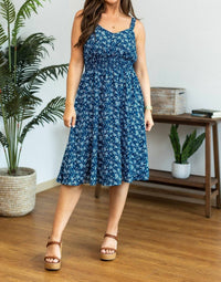 Michelle Mae Cassidy Midi Dress in navy floral - women's dress