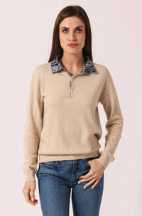 Minnie Rose - Woven Bandana Collar Pullover