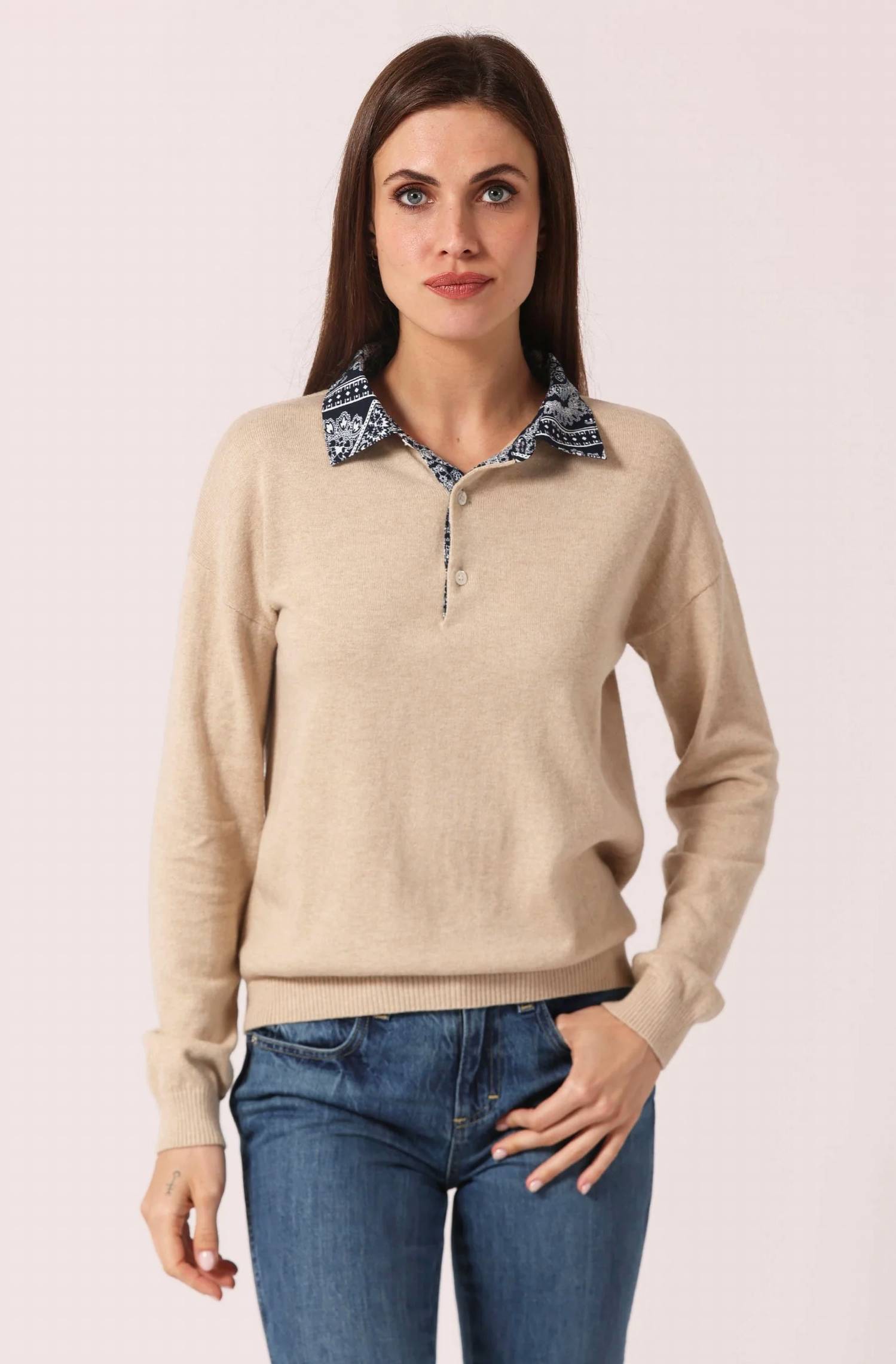 Minnie Rose - Woven Bandana Collar Pullover