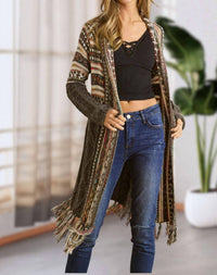 ADORA Maya Fringe Hem Aztec Cardigan -plus in black - women's sweater - view 4