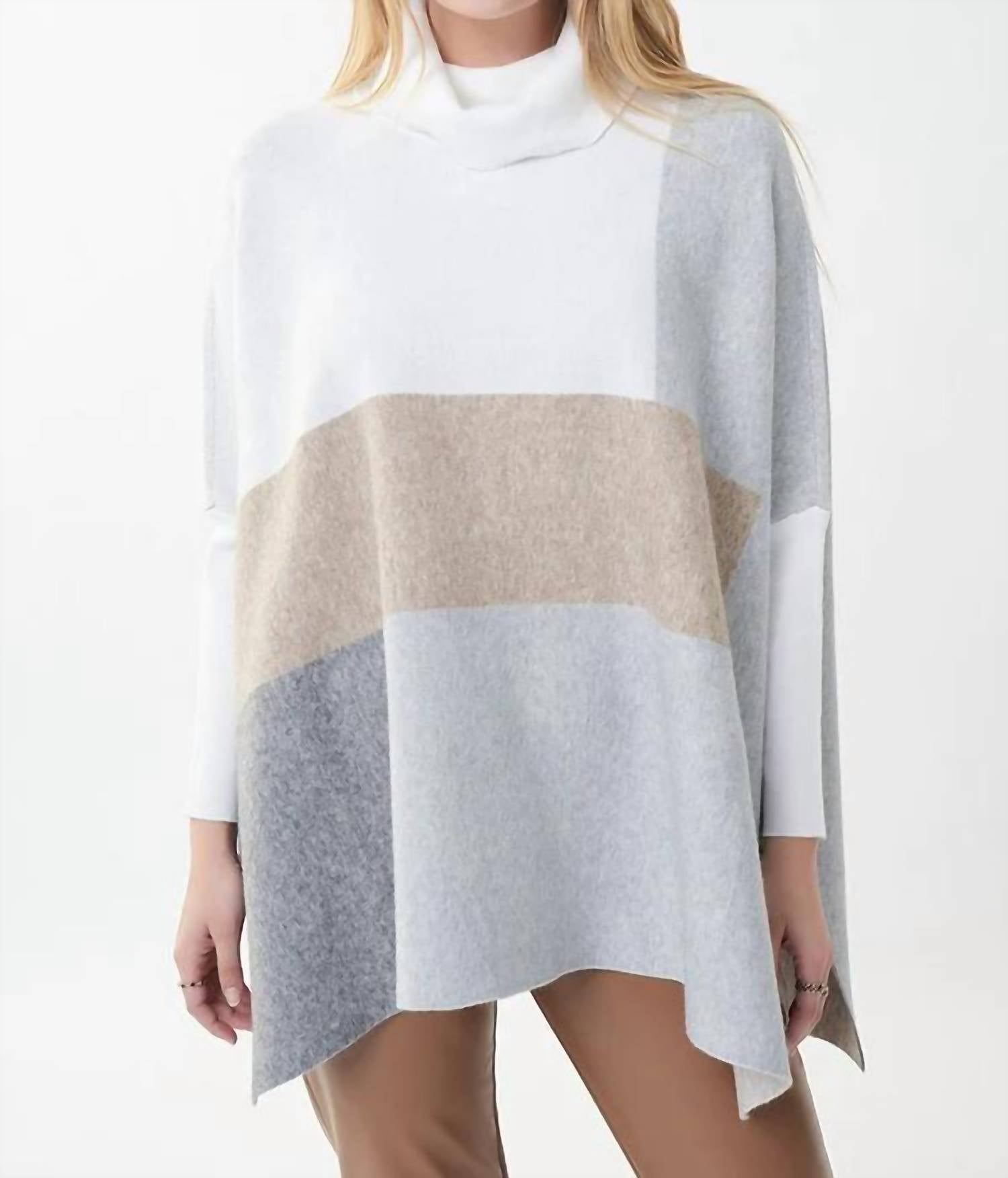Joseph Ribkoff - Ceren Color Block Tunic Turtleneck Sweater Top