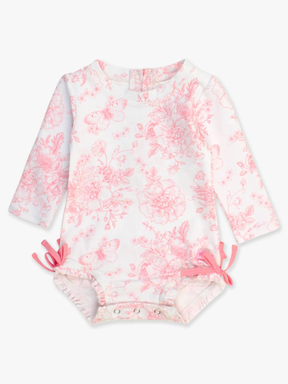 Rufflebutts - Butterfly Garden Toile Long Sleeve One Piece Ruffle Rash Guard Swimsuit