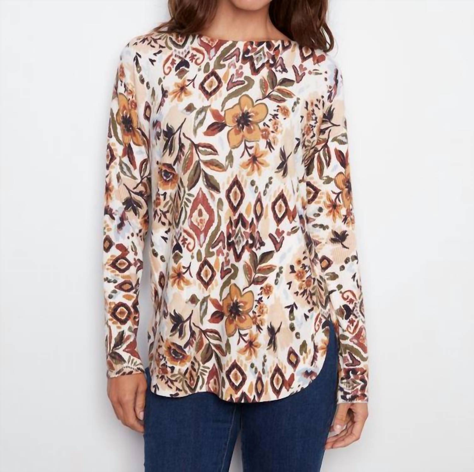 Charlie B - Long Sleeve Boat Neck Top