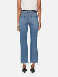 FRAME Ruler Cropped Jeans in stash destructed fray - women's jeans - detail view