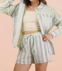VERY J Stripe Woven Shirt And Shorts Set - Plus in blue sage - men's item - view 5