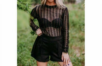 Merigold Kiss - Black Stardom Mesh Top with Gold Metallic Accents
