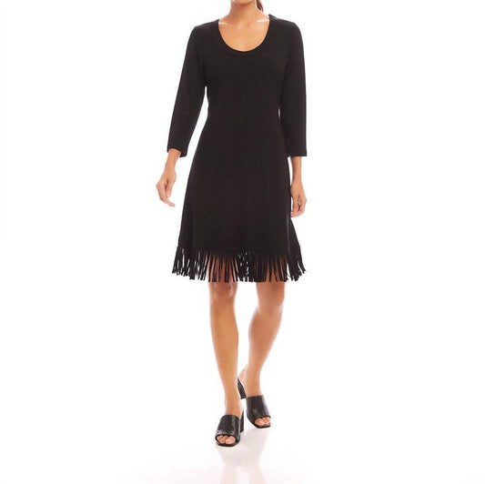 Karen Kane - Three-quarter Sleeve Fringe Hem Dress