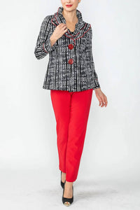 IC Collection Double Layered Wire Piping Collar Jacket in black white - women's jacket