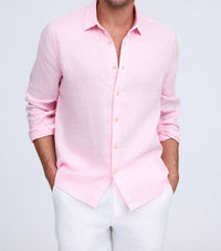 Raffi Pure Linen Long Sleeve Shirt in pink - men's shirt - view 4