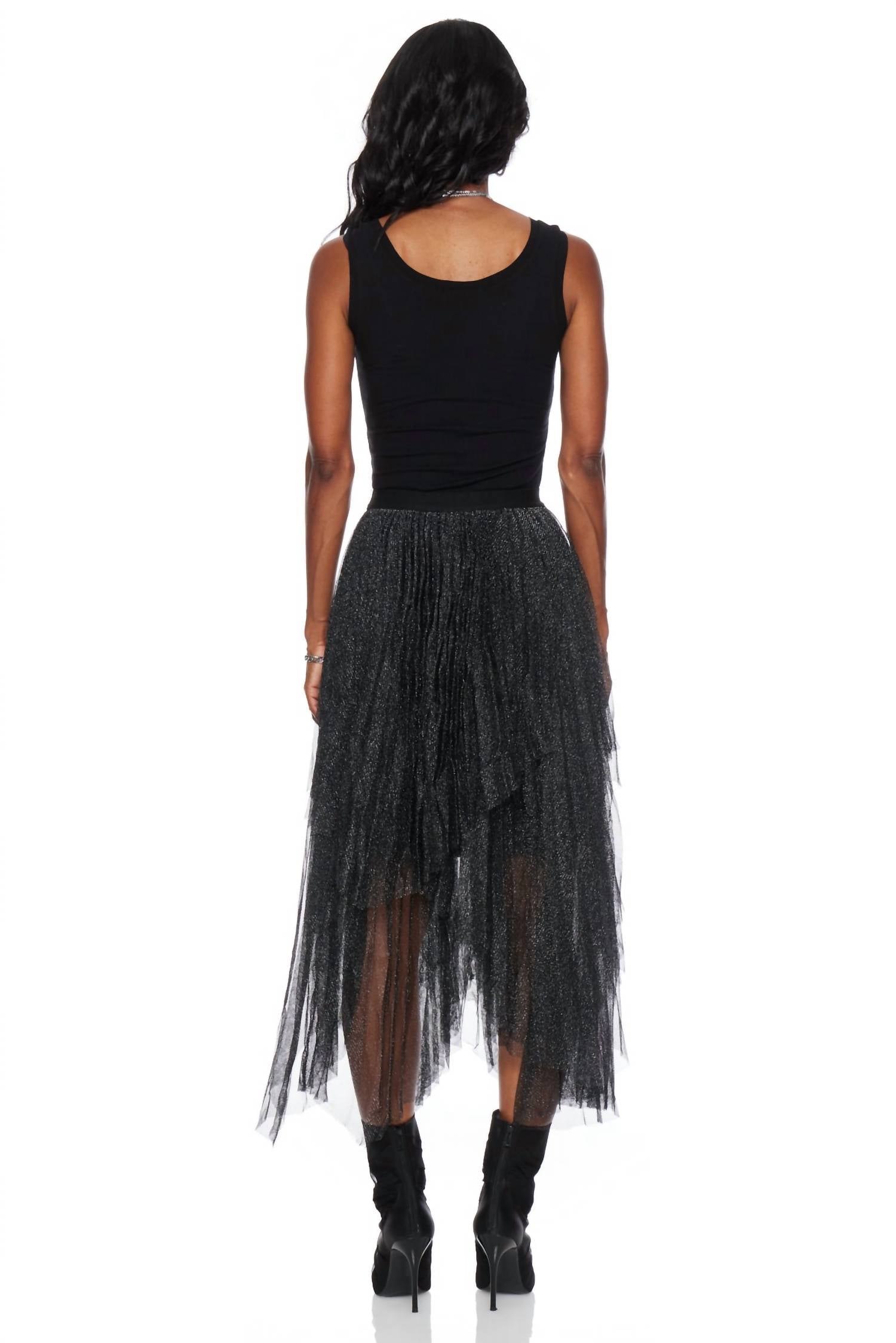 Miou Muse - Metallic Mesh Pleated Skirt