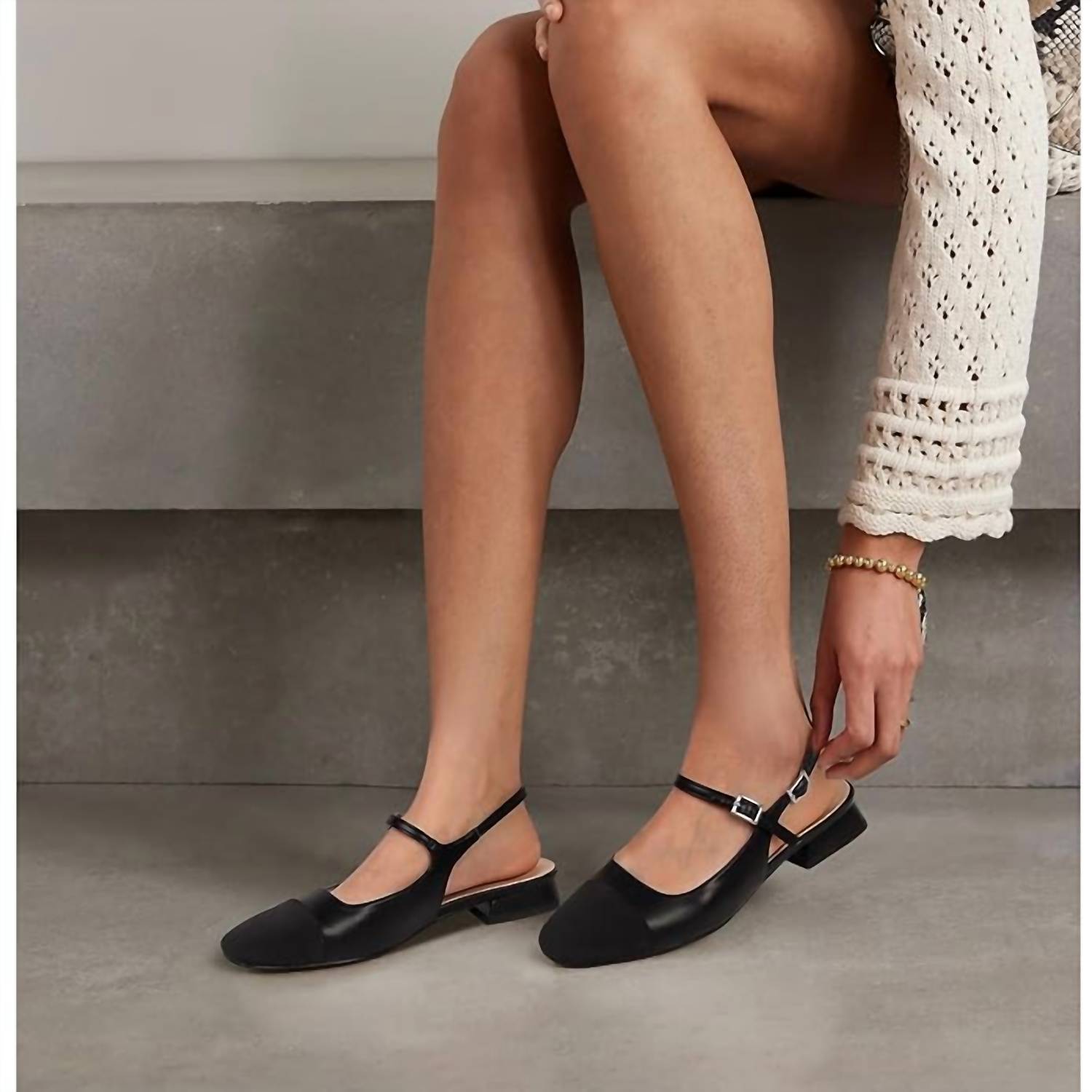 C.Paravano Women's Slingback Square Toe Flats in black - women's flats - view 4