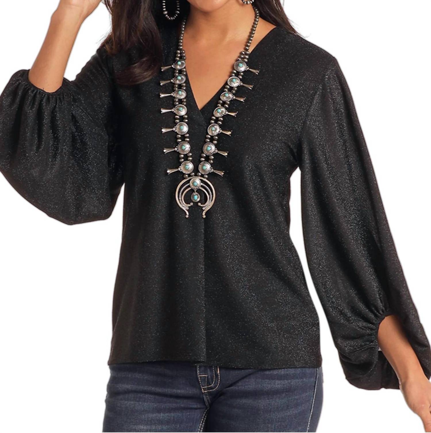 Rock & Roll Denim - Panhandle Lurex Balloon Sleeve Top