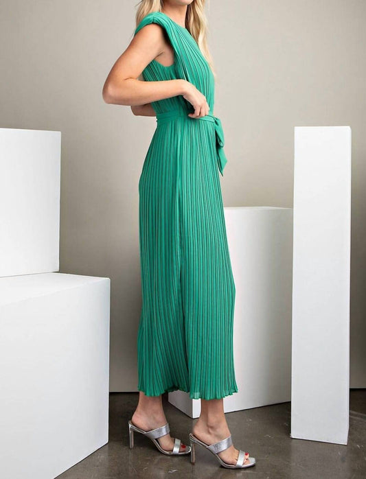 Glam - Pleated Summer Deep V-cut Back Jumpsuit