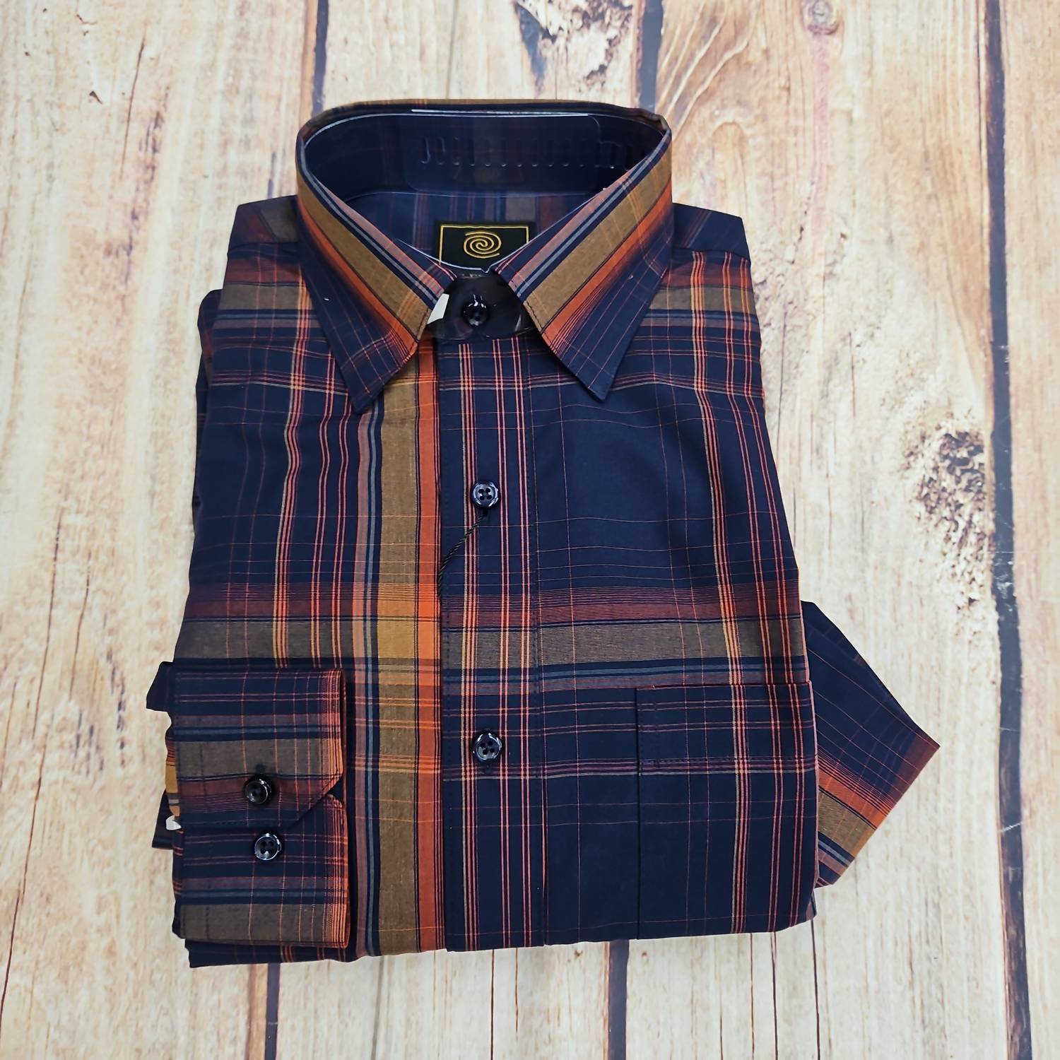 F/X Fusion Men's Multi Plaid Button Up Shirt in navy rust - men's shirt