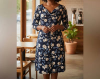 Jessica Howard Cowlneck Long Sleeve Midi Dress - Plus in navy - women's dress