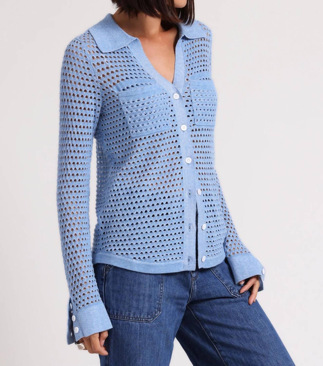 Minnie Rose - Plaited Mesh Button Down Shirt