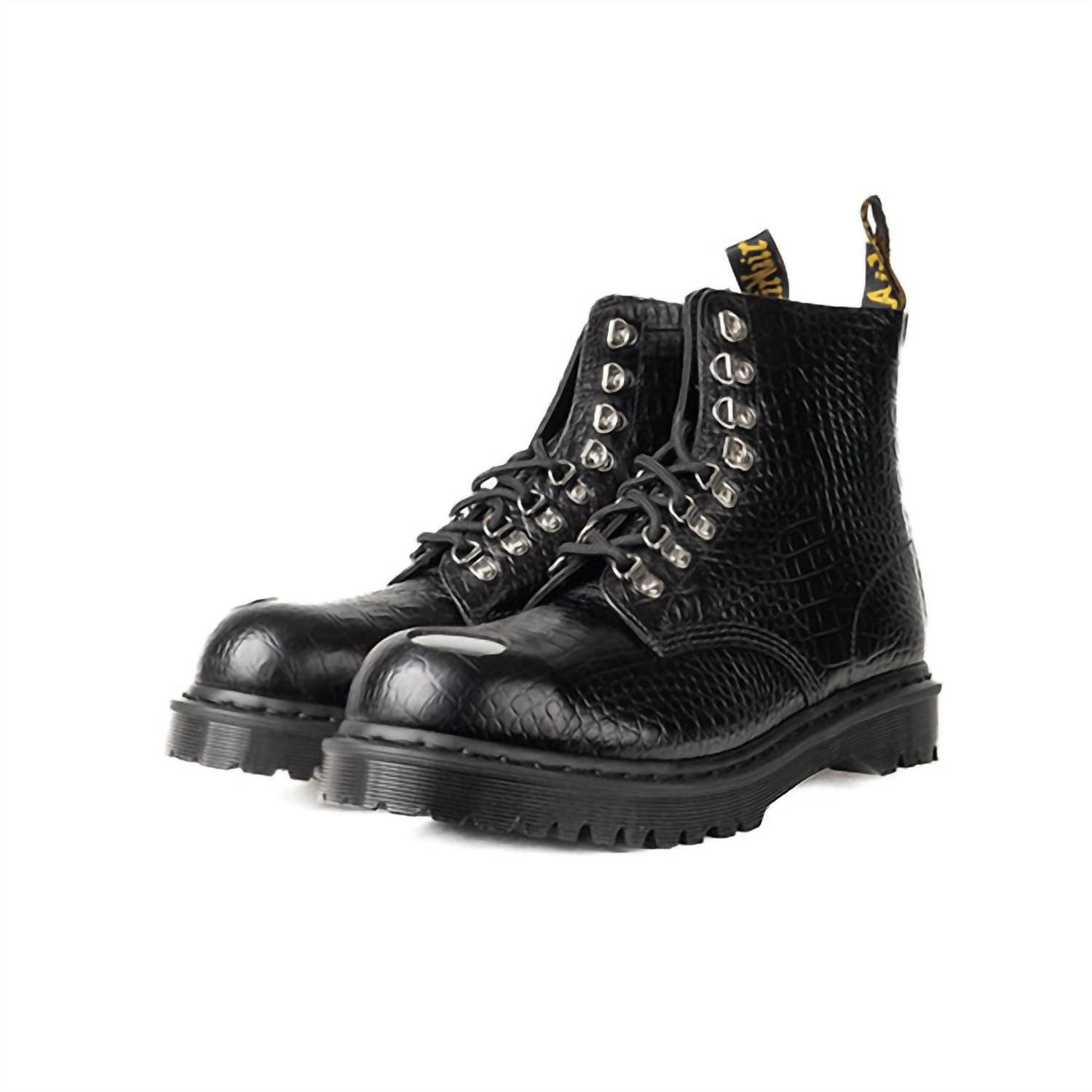 Dr. Martens Men's 1460 Pascal Steel Toe Boot in analine croc emboss - men's boots - detail view