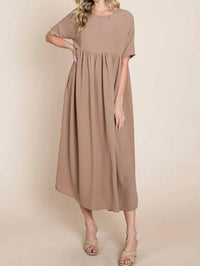 Bombom - Round Neck Ruched Midi Dress